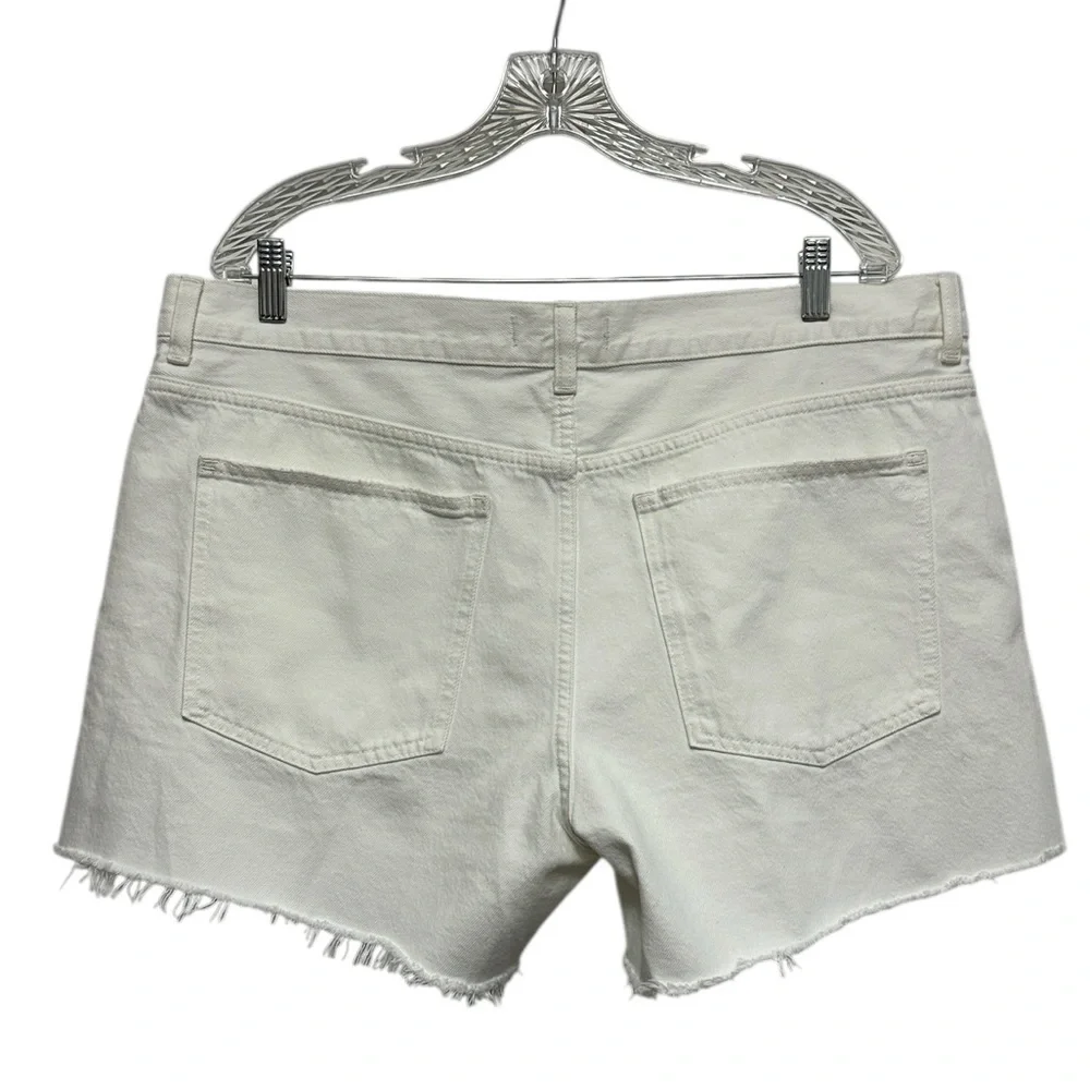 NEW MADEWELL The Brynn Long Short in White Rigid Denim Raw Hem Low Slung Size 32